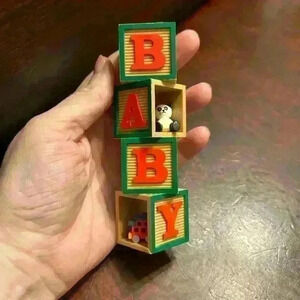 RARE Vintage 1985 Enesco Treasury Baby’s 1st Christmas Block Ornament 4.5”